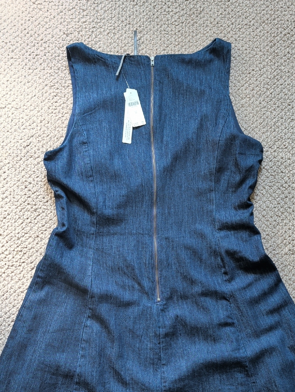 Anthropologie Sleeveless Dark Blue Denim Boat Neck Midi Bubble Dress 12 - Picture 6 of 8